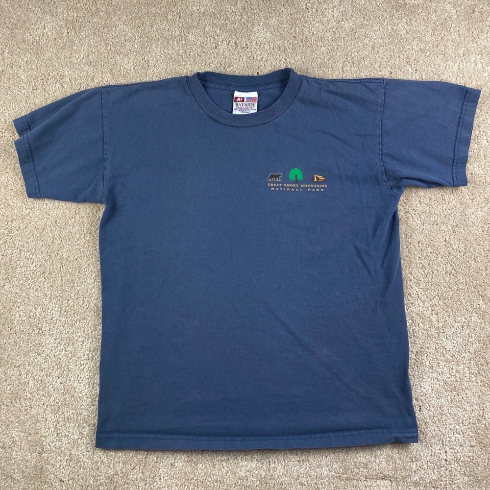 Bayside Great Smoky Mountains National Park T-Shirt Mens Medium Blue Made in USA
